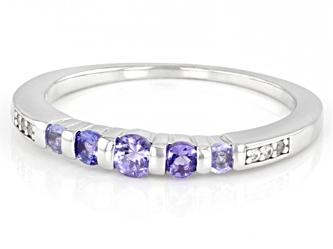 Blue Tanzanite Rhodium Over Sterling Silver Band Ring 0.32ctw