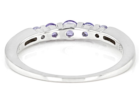 Blue Tanzanite Rhodium Over Sterling Silver Band Ring 0.32ctw