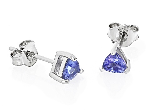 Blue Tanzanite Rhodium Over Sterling Silver Studs Earrings 0.60ctw
