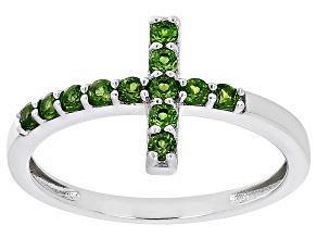 Green Chrome Diopside Rhodium Over Sterling Silver Cross Ring 0.41ctw