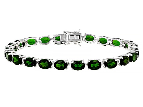 Green Chrome Diopside Rhodium Over Sterling Silver Tennis Bracelet 16.02ctw