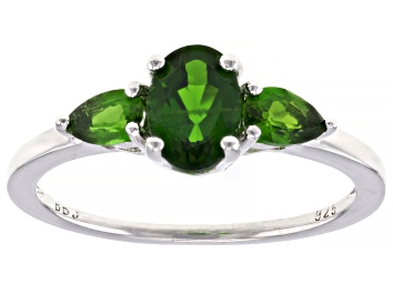 Picture of Green Chrome Diopside Rhodium Over Sterling Silver 3-Stone Ring 1.07ctw