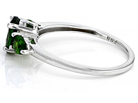 Green Chrome Diopside Rhodium Over Sterling Silver 3-Stone Ring 1.07ctw