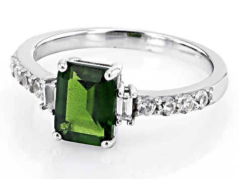 Green Chrome Diopside Rhodium Over Silver Ring 1.99ctw