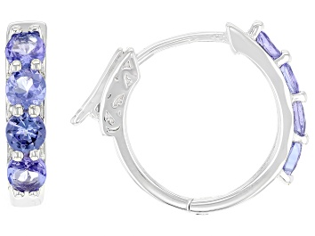 Picture of Blue Tanzanite Rhodium Over Sterling Silver Hoop Earrings 1.29ctw