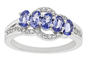 Blue Tanzanite Rhodium Over Sterling Silver Ring 1.18ctw
