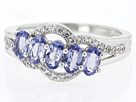 Blue Tanzanite Rhodium Over Sterling Silver Ring 1.18ctw