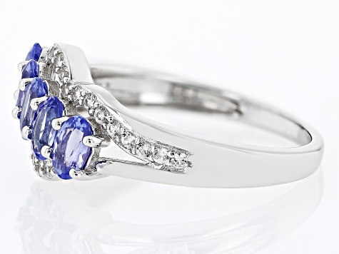 Blue Tanzanite Rhodium Over Sterling Silver Ring 1.18ctw