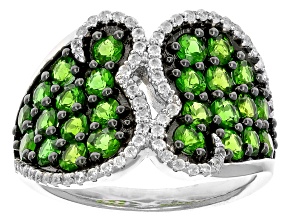 Green Chrome Diopside With White Zircon Rhodium Over Sterling Silver Ring 1.93ctw