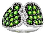 Green Chrome Diopside With White Zircon Rhodium Over Sterling Silver Ring 1.93ctw