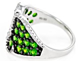 Green Chrome Diopside With White Zircon Rhodium Over Sterling Silver Ring 1.93ctw