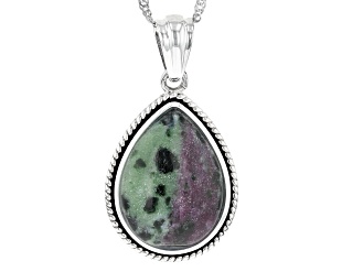 Multicolor Ruby-in- Zoisite Sterling Silver Solitaire Pendant with Chain