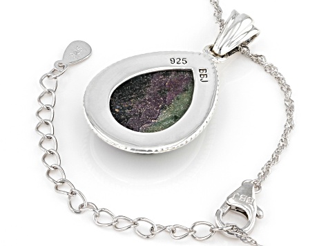 Multicolor Ruby-in- Zoisite Sterling Silver Solitaire Pendant with Chain