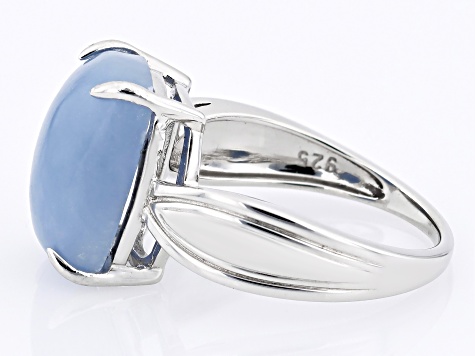 Blue Angelite Rhodium Over Sterling Silver Solitaire Ring