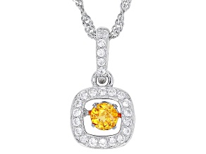 Orange Spessartite Rhodium Over Silver Dancing Pendant With Chain 0.49ctw