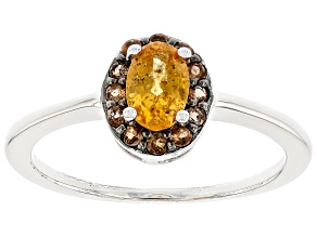 Orange Spessartite Rhodium Over Sterling Silver Ring 0.71ctw