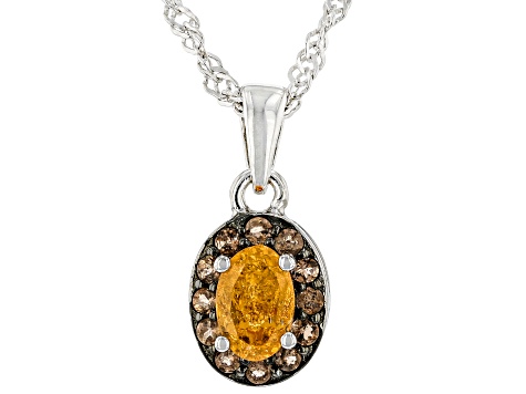 Orange Spessartite Rhodium Over Sterling Silver Pendant With Chain 0.71ctw