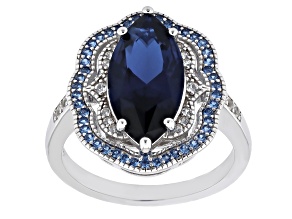 Blue Lab Created Spinel Rhodium Over Sterling Silver Ring 3.72ctw