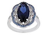 Blue Lab Created Spinel Rhodium Over Sterling Silver Ring 3.72ctw