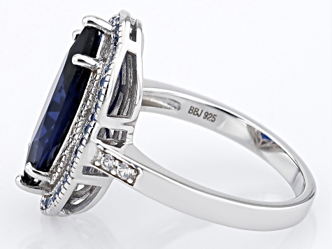 Blue Lab Created Spinel Rhodium Over Sterling Silver Ring 3.72ctw