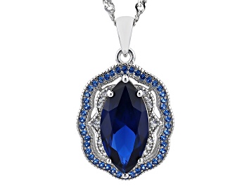Picture of Blue Lab Created Spinel Rhodium Over Silver Pendant with Chain 3.64ctw