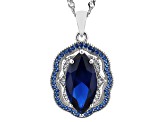 Blue Lab Created Spinel Rhodium Over Silver Pendant with Chain 3.64ctw
