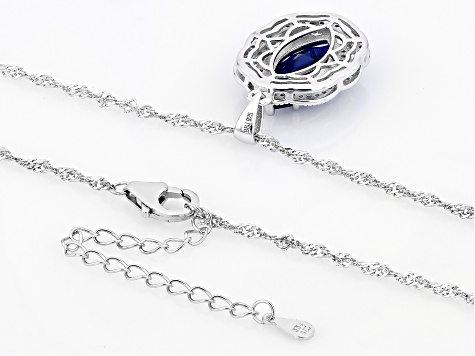 Blue Lab Created Spinel Rhodium Over Silver Pendant with Chain 3.64ctw