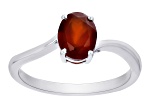 Red Hessonite Rhodium Over Sterling Silver Solitaire Ring