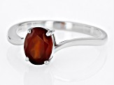 Red Hessonite Rhodium Over Sterling Silver Solitaire Ring