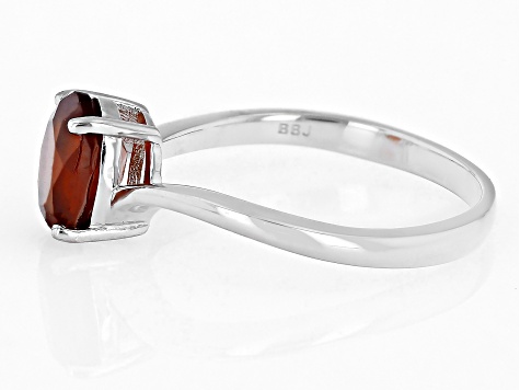 Red Hessonite Rhodium Over Sterling Silver Solitaire Ring