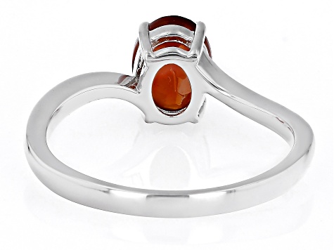 Red Hessonite Rhodium Over Sterling Silver Solitaire Ring