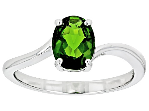 Green Chrome Diopside Rhodium Over Sterling Silver Solitaire Ring 1.00ct