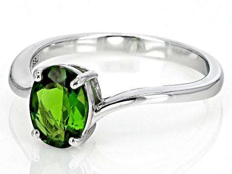 Green Chrome Diopside Rhodium Over Sterling Silver Solitaire Ring 1.00ct
