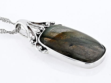 Gray Labradorite Sterling Silver Solitaire Pendant With Chain