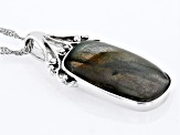 Gray Labradorite Sterling Silver Solitaire Pendant With Chain