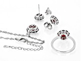 Red Garnet Rhodium Over Silver Ring,Earrings And Pendant With Chain set