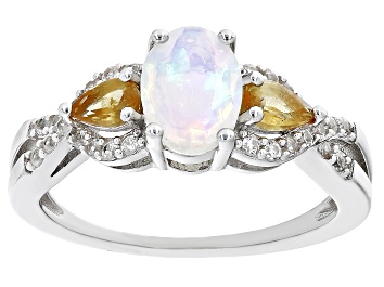Picture of Multicolor Ethiopian Opal Rhodium Over Silver Ring 1.39ctw