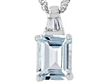 Blue Aquamarine Rhodium Over Silver Pendant With Chain 1.84ctw