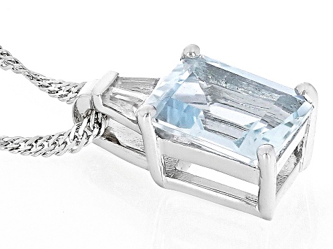 Blue Aquamarine Rhodium Over Silver Pendant With Chain 1.84ctw