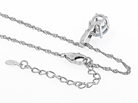 Blue Aquamarine Rhodium Over Silver Pendant With Chain 1.46ctw