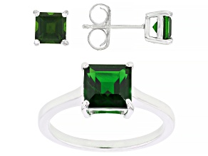 Green Chrome Diopside Rhodium Over Silver Ring And Earrings Set 2.65ctw