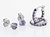 Purple Amethyst Rhodium Over Sterling Silver Studs And Hoop Earrings Set 2.66ctw