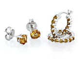 Yellow Citrine Rhodium Over Sterling Silver Studs And Hoop Earrings Set 2.24ctw