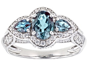 Blue Lab Created Alexandrite Rhodium Over Sterling Silver Ring 1.61ctw