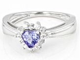 Blue Tanzanite Rhodium Over Sterling Silver Ring 0.58ctw