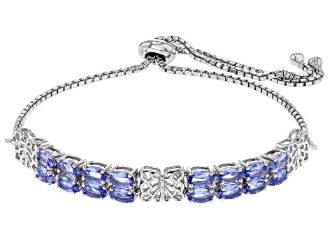 Blue Tanzanite Rhodium Over Sterling Silver Bolo Bracelet 3.36ctw