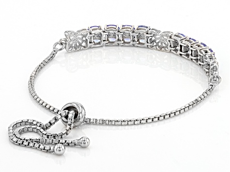 Blue Tanzanite Rhodium Over Sterling Silver Bolo Bracelet 3.36ctw