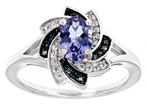 Blue Tanzanite Rhodium Over Silver Ring 0.83ctw