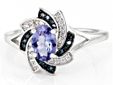 Blue Tanzanite Rhodium Over Silver Ring 0.83ctw