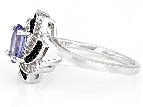 Blue Tanzanite Rhodium Over Silver Ring 0.83ctw